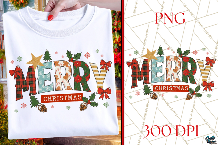 Retro Merry Christmas PNG | Trendy Patterned Holiday Png