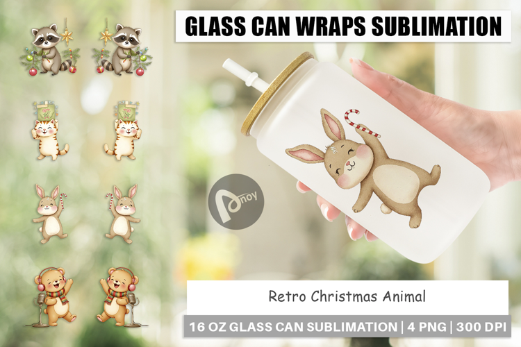 Glass Can Retro Christmas Animals