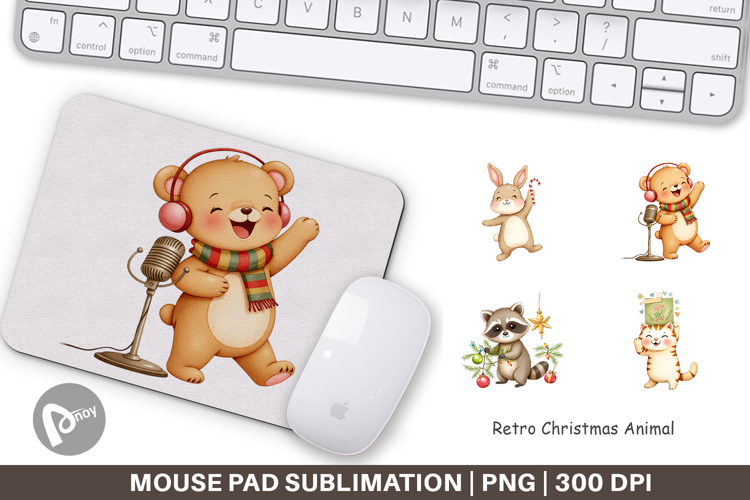 Mouse Pad Retro Christmas Animals