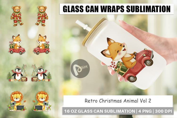 Glass Can Retro Christmas Animals