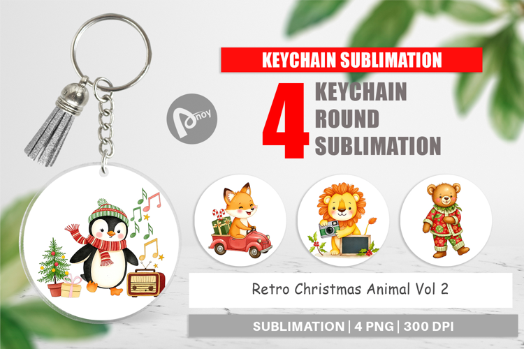 Keychain Retro Christmas Animals