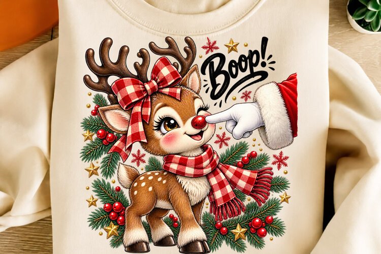 Santa Boop Christmas Reindeer PNG | Cute Vintage Plaid Png example image 1