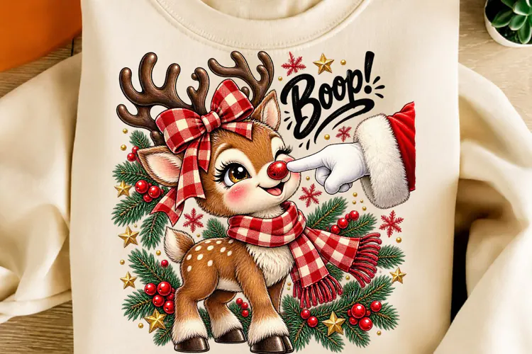 Santa Boop Christmas Reindeer PNG | Cute Vintage Plaid Png