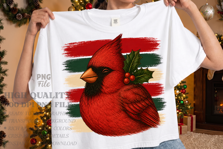 Retro Christmas Cardinal Stripes PNG, Xmas Cardinal PNG