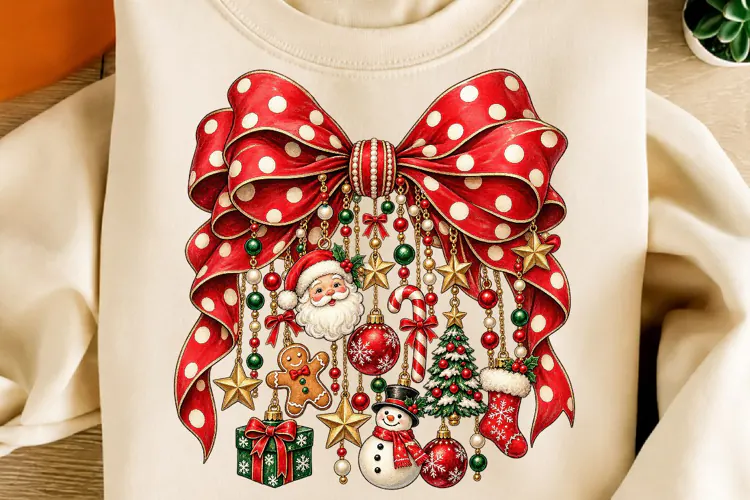 Vintage Christmas Bow Santa, Ornaments & Holiday Sublimation