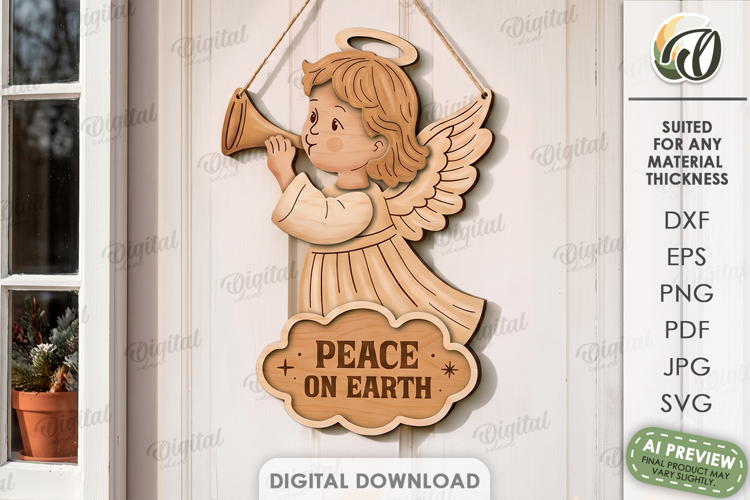 Retro Christmas Angel Door Hanger Laser Cut. Christmas SVG