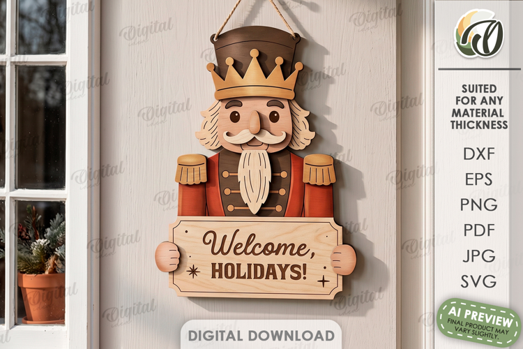 Retro Christmas Door Hanger Laser Cut. Nutcracker SVG