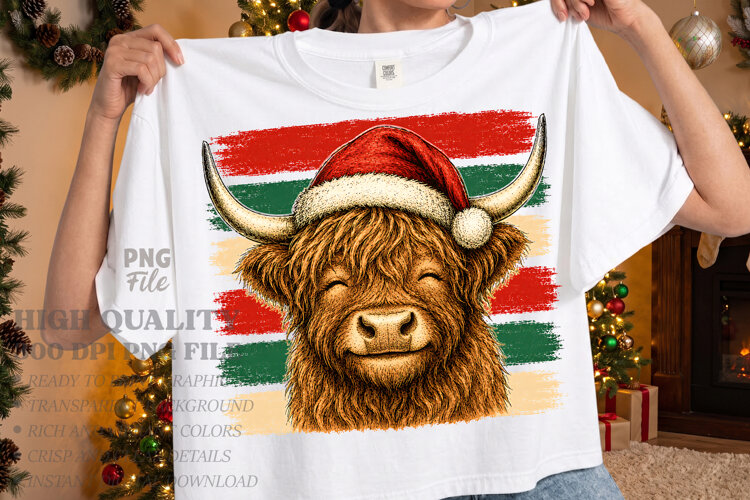 Retro Christmas Cow Stripes PNG, Christmas Cow Design example image 1