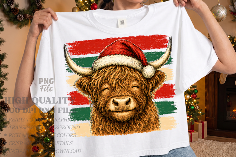 Retro Christmas Cow Stripes PNG, Christmas Cow Design