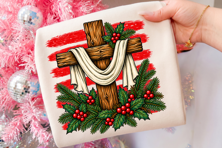 Retro Christmas Cross Winter Striped PNG, Jesus Xmas Shirt