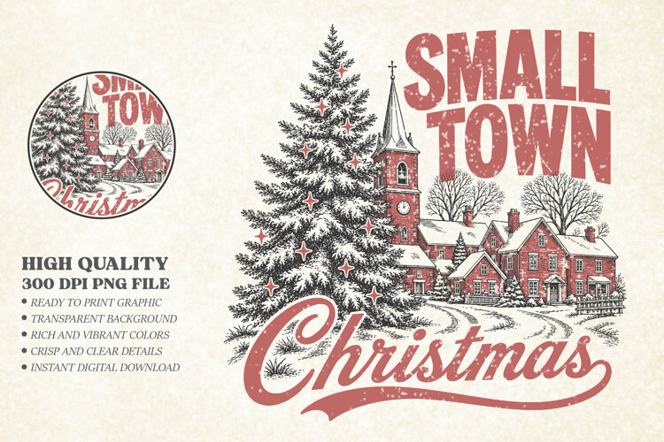 Retro Christmas design Png - Small town Christmas Png example image 1