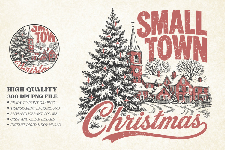 Retro Christmas design Png - Small town Christmas Png