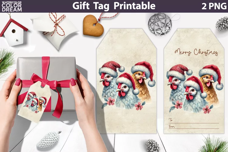 Christmas Chicken Gift Tags | Retro Christmas Tag Printable