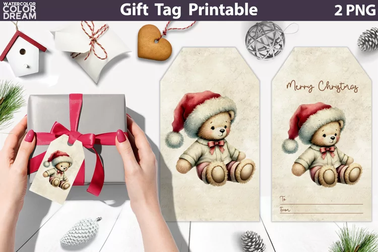 Christmas Teddy Bear Gift Tags | Retro Christmas Gift Tag