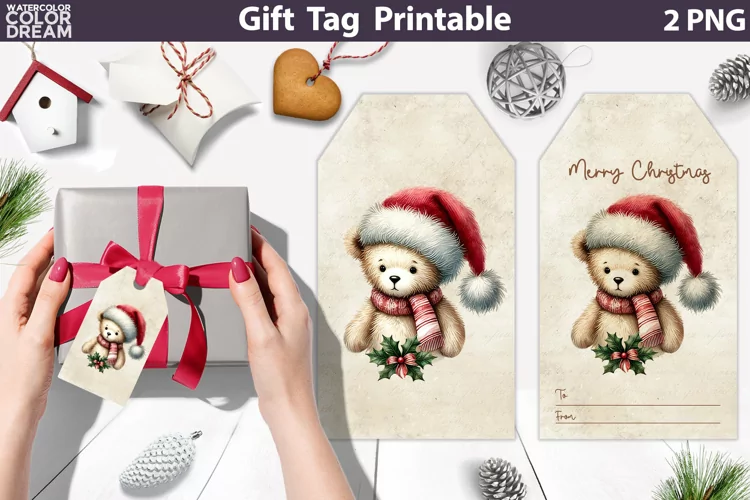 Christmas Teddy Bear Gift Tags | Retro Christmas Gift Tag
