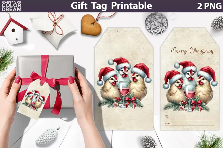 Christmas Chicken Gift Tags | Retro Christmas Tag Printable