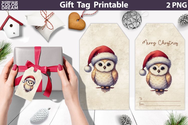 Christmas Owl Gift Tags | Retro Christmas Gift Tag example image 1