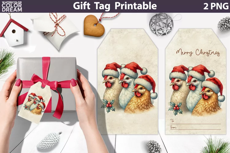Christmas Chicken Gift Tags | Retro Christmas Tag Printable