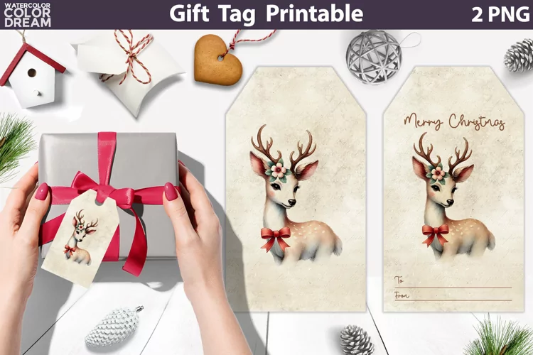 Christmas Reindeer Gift Tags | Retro Christmas Tag