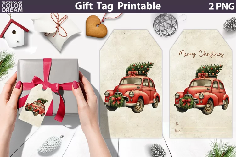 Christmas Car Gift Tags | Retro Christmas Tree Tag