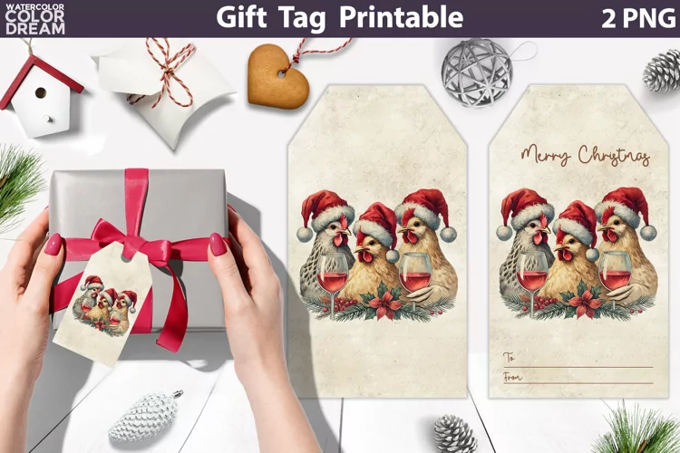 Christmas Chicken Gift Tags | Retro Christmas Tag Printable