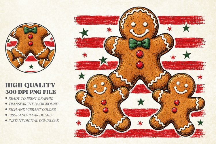 Retro Christmas Gingerbread PNG - Cute Holiday Shirt Art