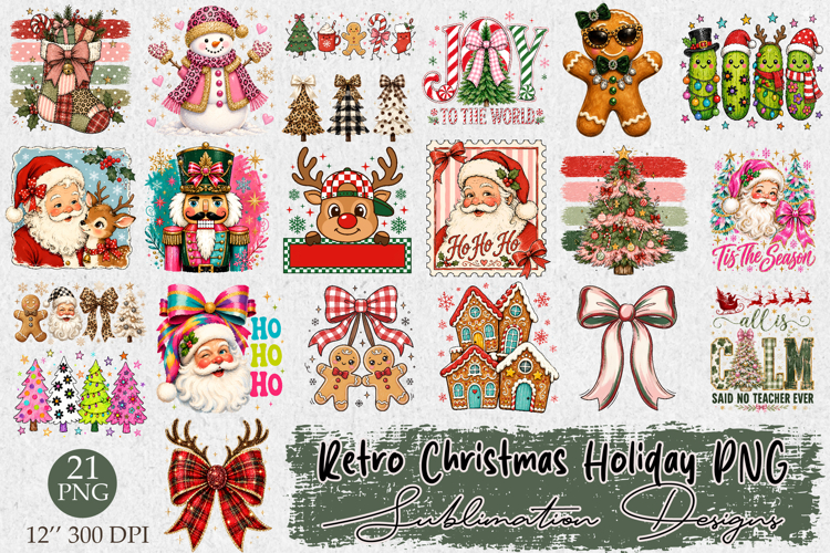 Retro Christmas Holiday PNG - Sublimation Designs