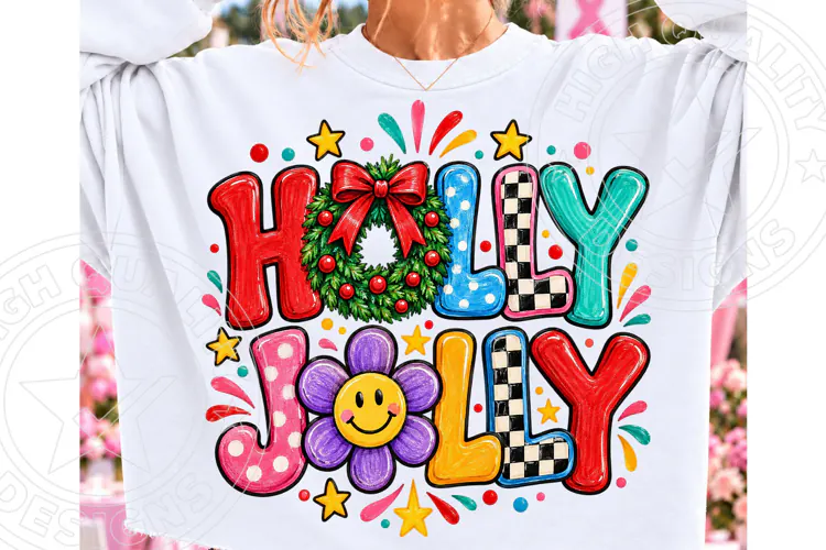 Retro Christmas Holly Jolly PNG