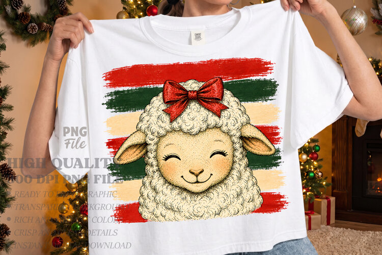 Retro Christmas Lamb Stripes PNG, Christmas Sheep Design example image 1