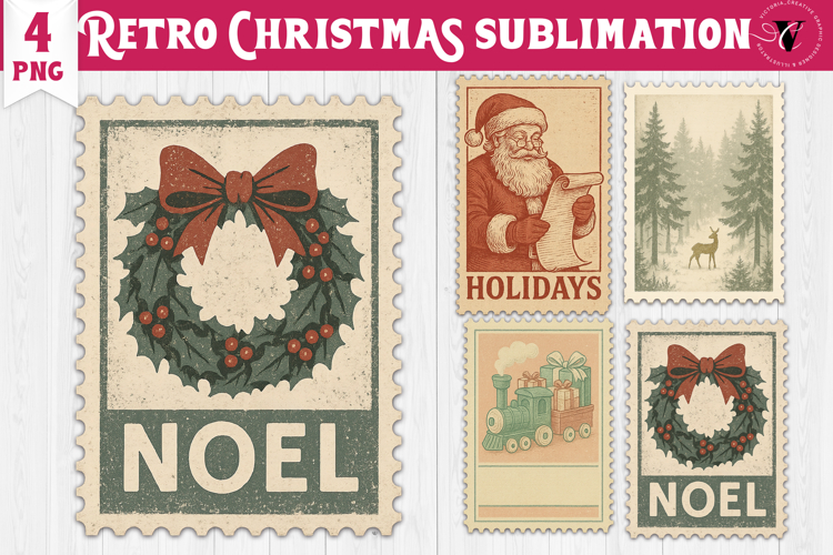 Christmas postage stamp Clipart | Vintage Christmas PNG