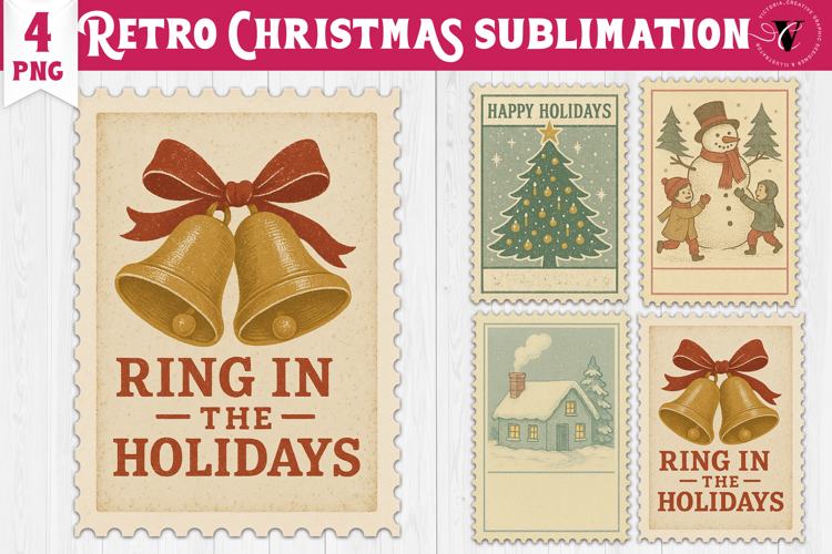 Christmas postage stamp Clipart | Vintage Christmas PNG