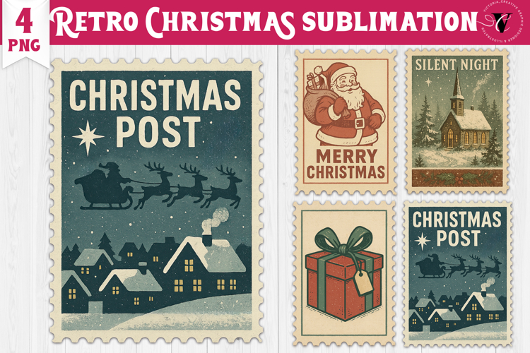 Christmas postage stamp Clipart | Vintage Christmas PNG