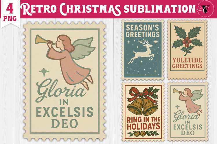 Christmas postage stamp Clipart | Vintage Christmas PNG