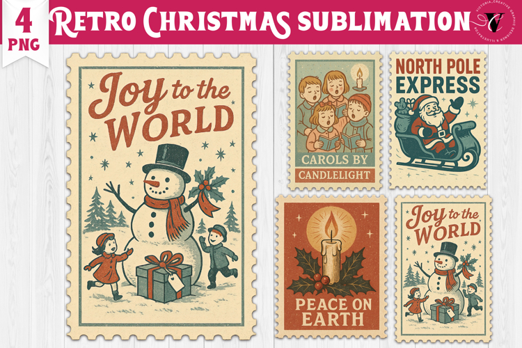 Christmas postage stamp Clipart | Vintage Christmas PNG