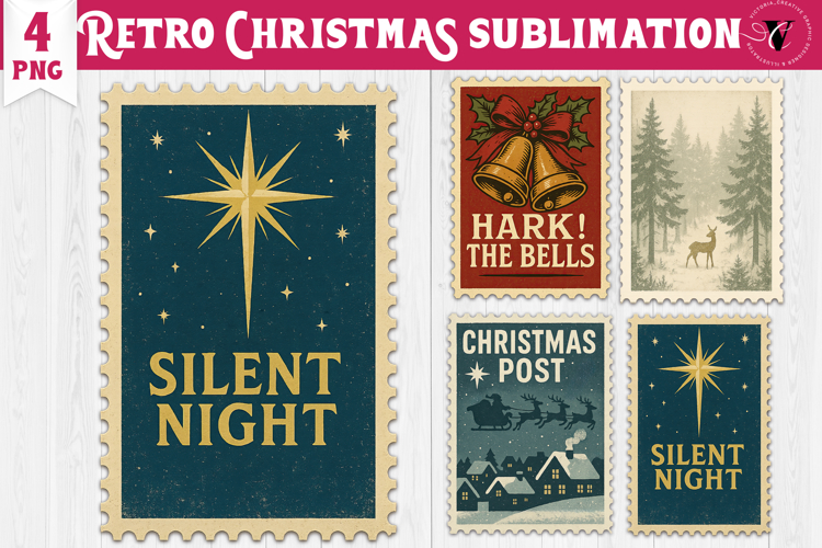 Christmas postage stamp Clipart | Vintage Christmas PNG