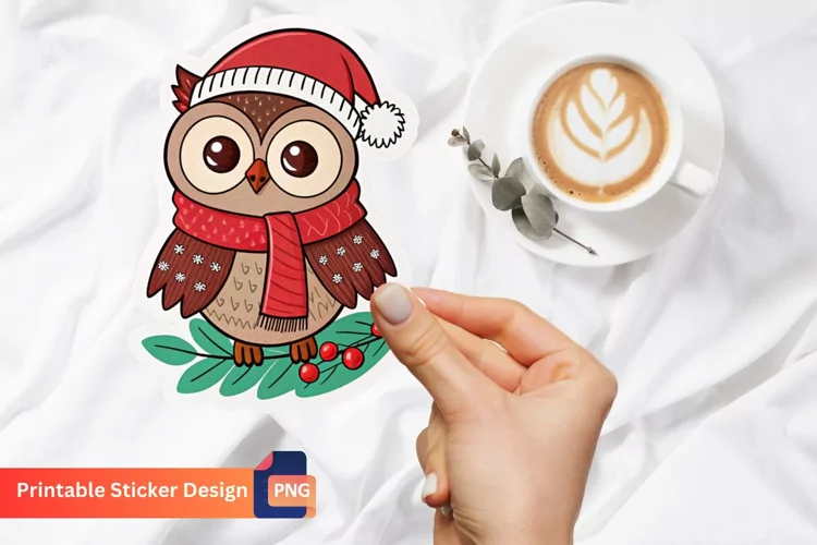Retro Christmas Owl Sticker, Retro Owl Christmas Decorations