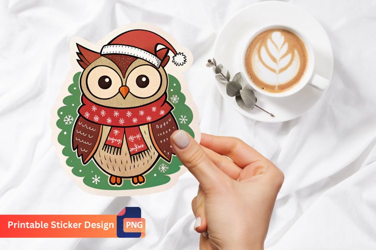 Retro Christmas Owl Sticker, Retro Owl Christmas Decorations example image 1