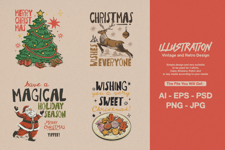 Retro Christmas T-shirt Design Bundle