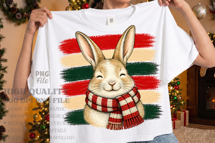 Retro Christmas Rabbit Stripes PNG, Christmas Bunny Design example image 1