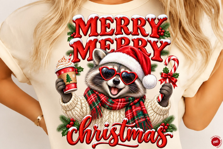 Retro Christmas Raccoon PNG, Merry Christmas Png