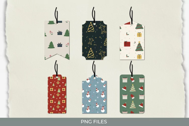 Retro Christmas Seamless Pattern Shaped Tags