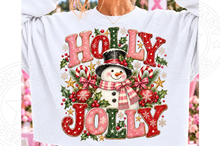 Retro Christmas Snowman Holly Jolly PNG