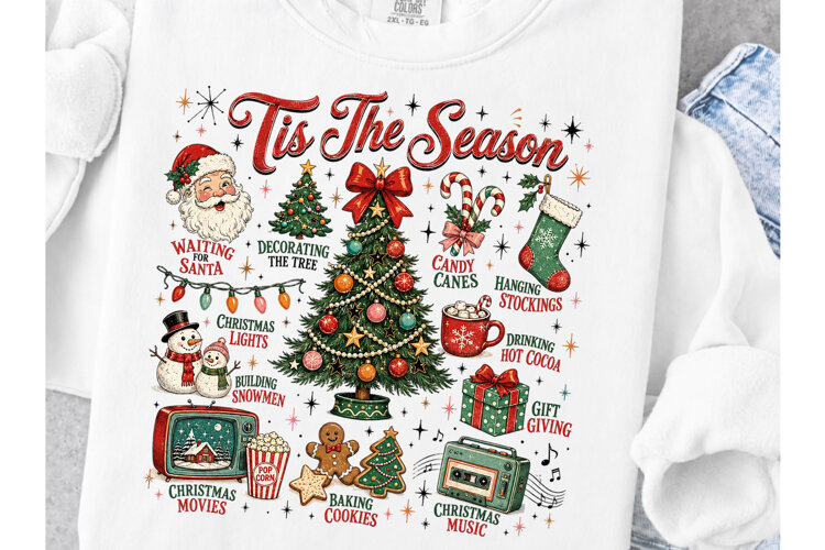 Retro Christmas Sublimation Design, Festive Holiday PNG example image 1
