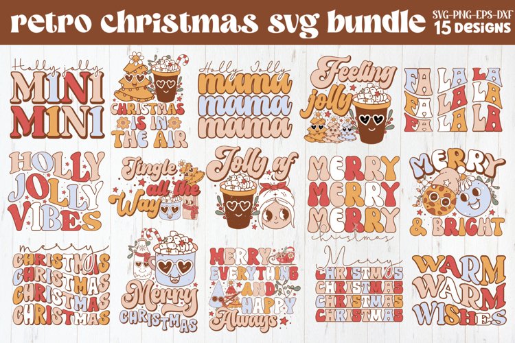 Retro Christmas SVG Bundle, Retro Christmas Bundle