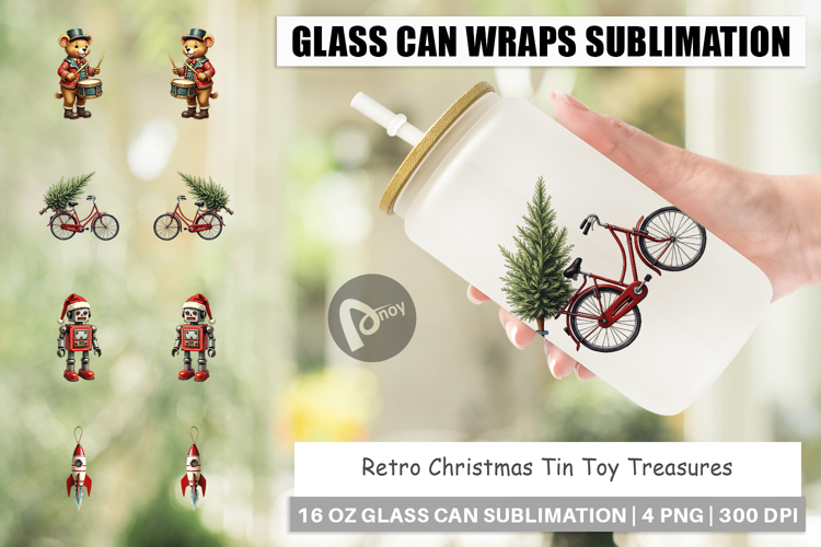 Retro Christmas Tin Toy Glass Can