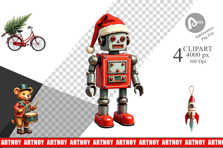 Retro Christmas Tin Toy Clipart