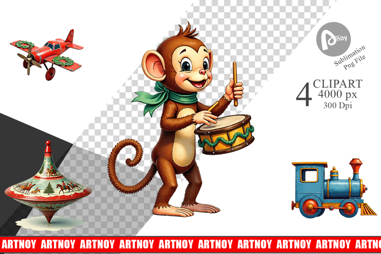 Retro Christmas Tin Toy Clipart