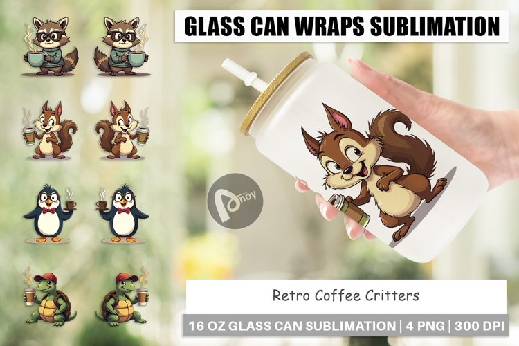 Glass Can Retro Coffee Critters