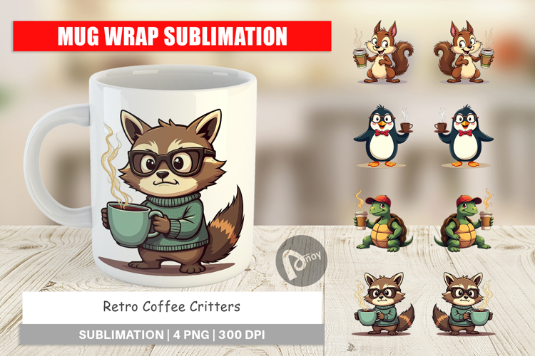 Mug Wrap Retro Coffee Critters