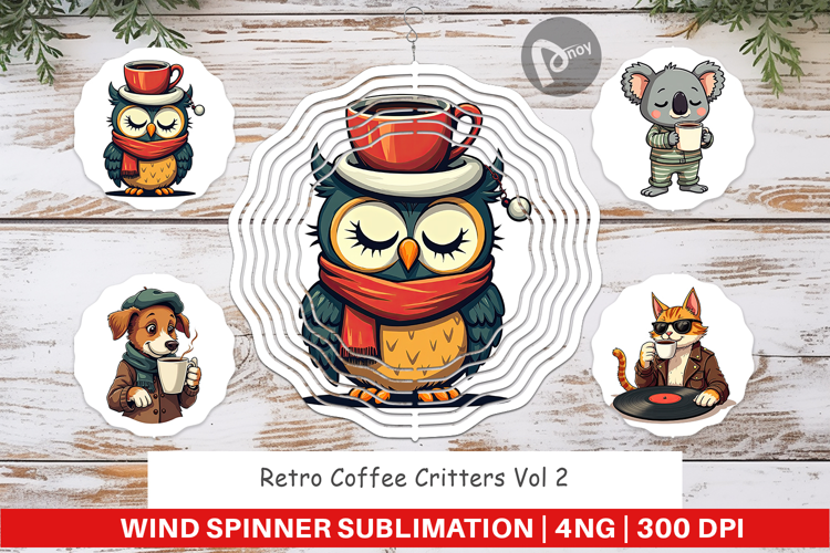 Wind Spinner Retro Coffee Critters